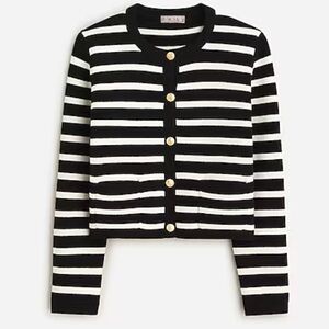 J.Crew Emilie sweater Lady Jacket in Black/Ivory stripe sz Medium